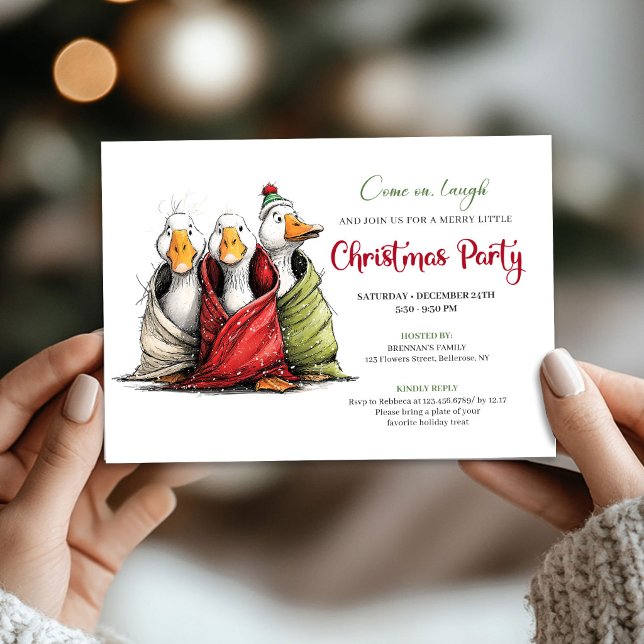 Invitación de humor de gansos de dibujos animados  (Christmas Playful Cartoon Geese Humor Invitation Fun)