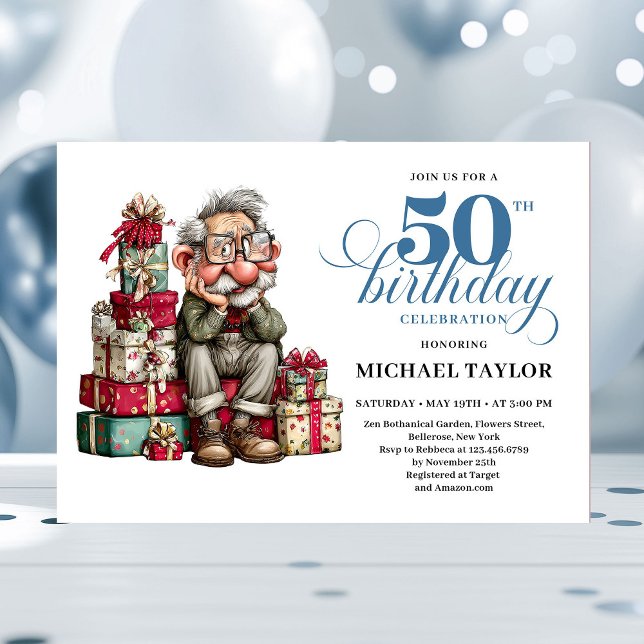 Invitación de humor para el 50 cumpleaños del homb (Vintage Funny Man 50 Birthday Humor Invitation)