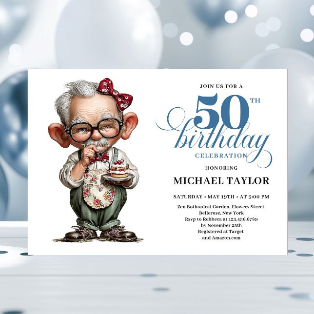 Invitación de humor para fiesta de cumpleaños núme (Retro Funny Man 50th Birthday Bash Humor Invite)