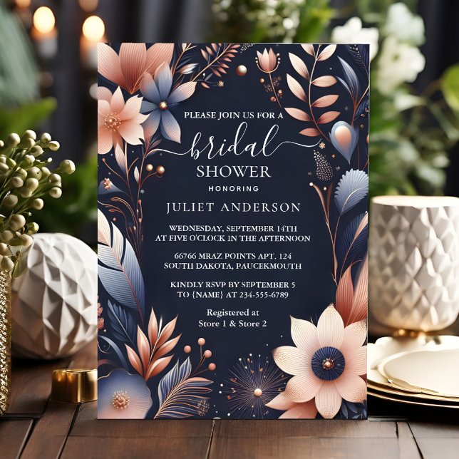 Invitación De Hydrangea Metallic Pure Navy Blue Bridal Shower (Subido por el creador)