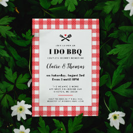 Invitación de I Do BBQ con tela a cuadros para pic