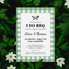 Invitación de I Do BBQ con tela de cuadros verde p