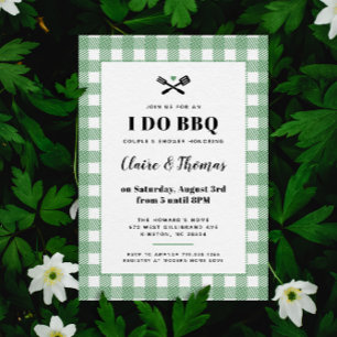 Invitación de I Do BBQ con tela de cuadros verde p