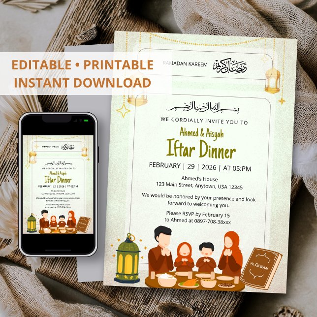 Invitación de Iftar con diseño de lámpara y Corán  (Subido por el creador)