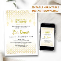 Invitación de Iftar con patrón de arabesco de oro