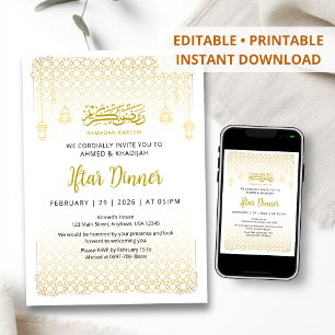 Invitación de Iftar con patrón de arabesco de oro 