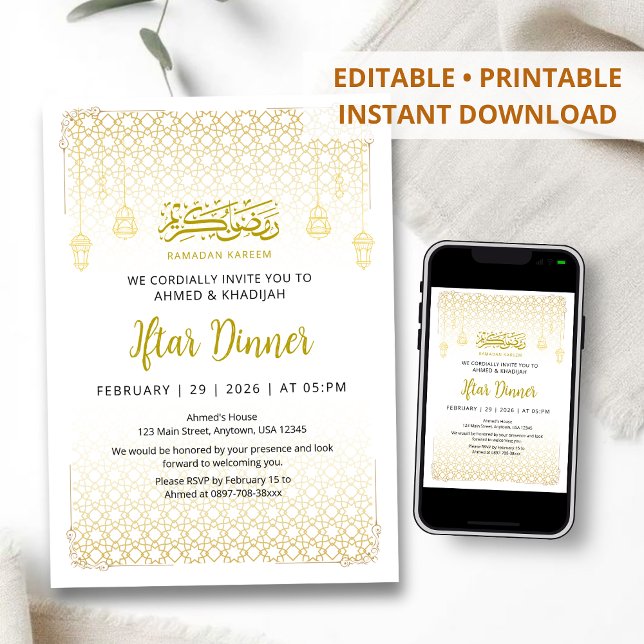 Invitación de Iftar con patrón de arabesco de oro  (Subido por el creador)