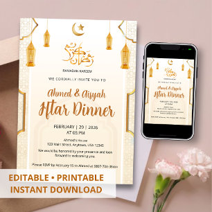 Invitación de Iftar con Patrón Islámico de Crema y