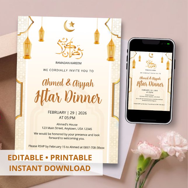 Invitación de Iftar con Patrón Islámico de Crema y (Subido por el creador)