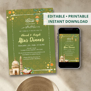 Invitación de Iftar de la Mezquita Verde y Dorado 