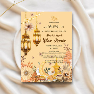 Invitación de iftar de lujo con flores doradas par