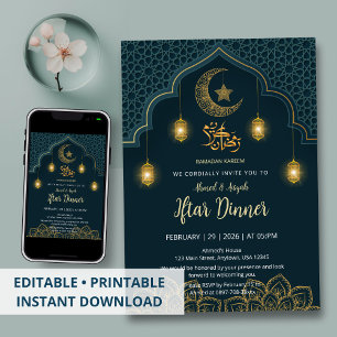 Invitación de Iftar de Mandala de Turquesa y Oro d