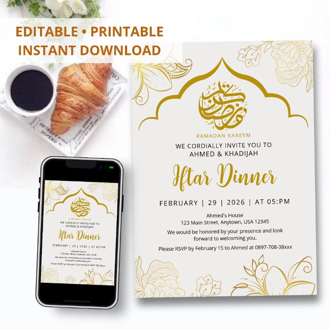 Invitación de Iftar de Ramadan Arco Floral Dorado  (Subido por el creador)