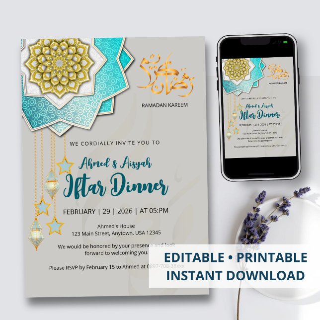 Invitación de Iftar de Ramadan de lujo en oro y az (Subido por el creador)