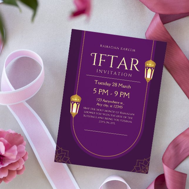 Invitación de Iftar de Ramadan Kareem de oro púrpu (Subido por el creador)