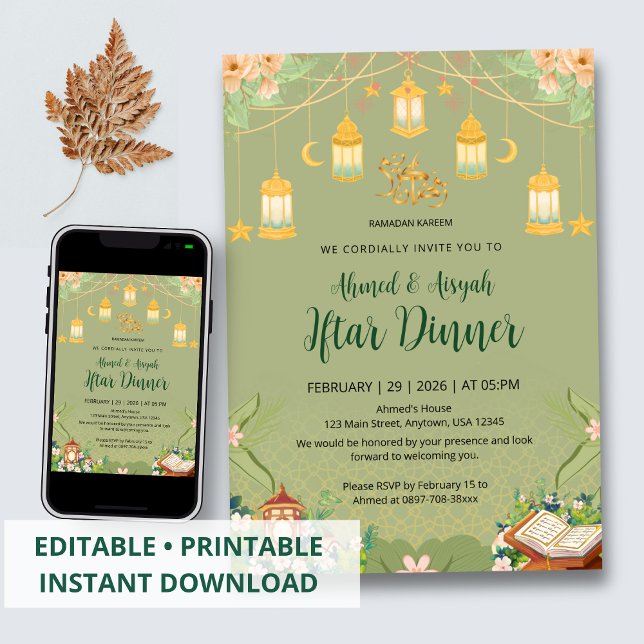Invitación de Iftar floral de jardín verde salvia  (Subido por el creador)