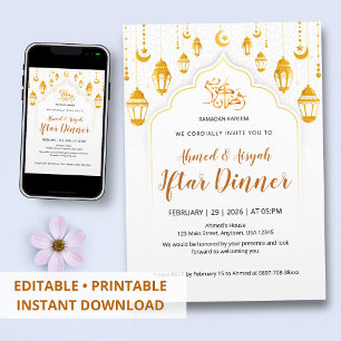 Invitación de Iftar Islámica con Lámpara Dorada