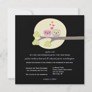 Invitación de Ilustracion de boda nocturno de búho