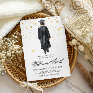 Invitación de ilustración de niño graduado con con