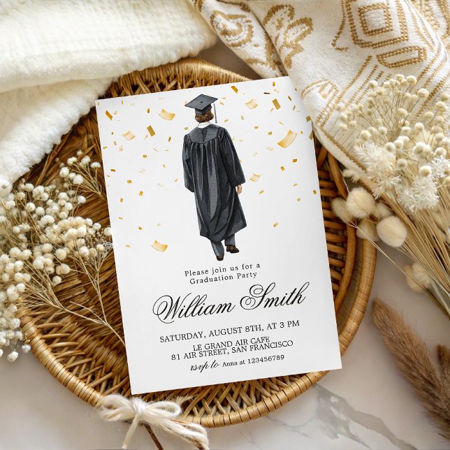 Invitación de ilustración de niño graduado con con (Subido por el creador)