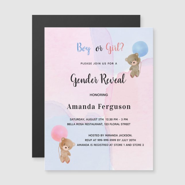 Invitación de imán azul rosa de revelación de géne (Anverso/Reverso)