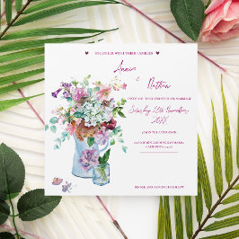 Invitación de imán de boda con acuarela floral ros