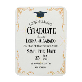 Invitación de imán de foto de graduación blanca