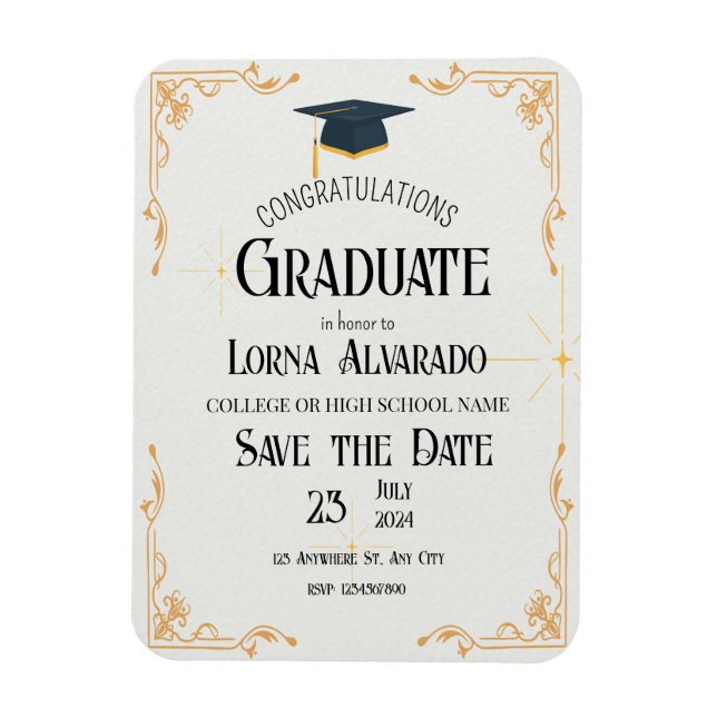 Invitación de imán de foto de graduación blanca (Vertical)