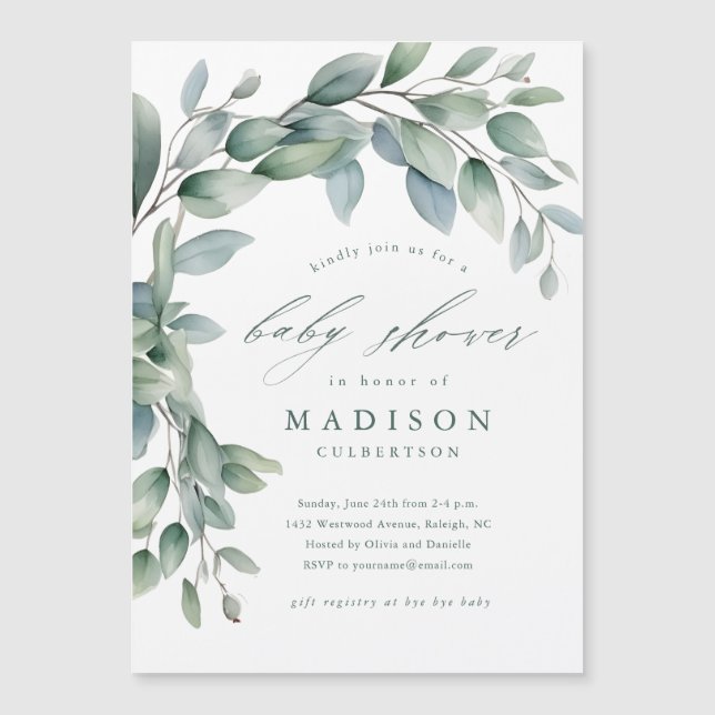 Invitación de imán para baby shower con vegetación (Anverso)