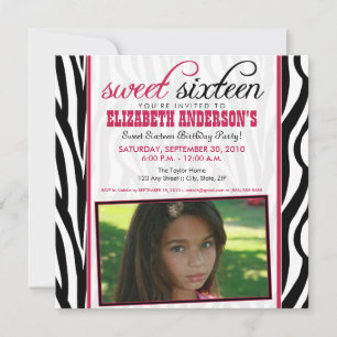 Invitación de impresión de cebra dulce 16 (rosa ca