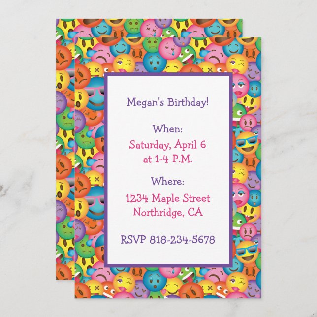 Invitación de impresión de Emoji lindo (Anverso / Reverso)