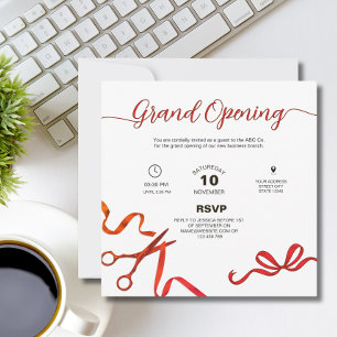 Invitación de inauguración con corte de cinta roja
