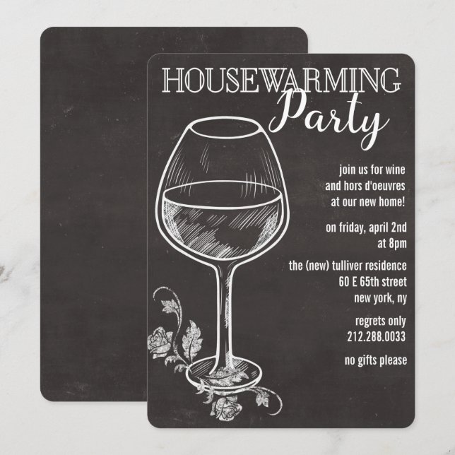 Invitación de inauguración de casa con copa de vin (Anverso / Reverso)