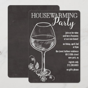 Invitación de inauguración de casa con copa de vin