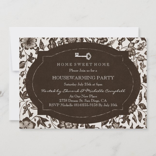 Invitación de inauguración de casa con flores vint (Anverso)