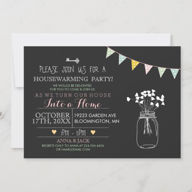 Invitación de inauguración de casa con pizarra mod (Anverso)