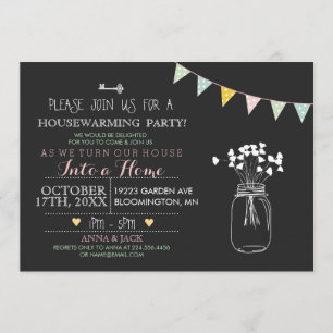 Invitación de inauguración de casa con pizarra mod