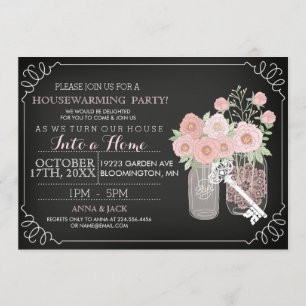 Invitación de inauguración de casa con pizarra y t