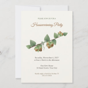 Invitación de inauguración de casa con rama de ave