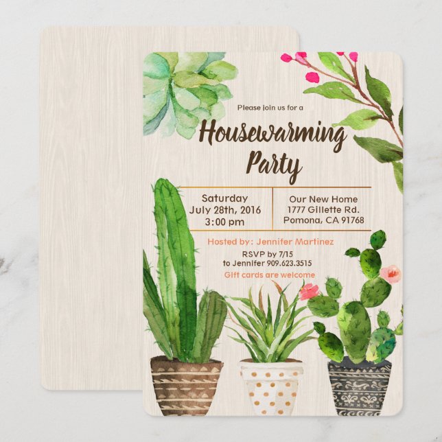 Invitación de inauguración de casa de cactus sucul (Anverso / Reverso)