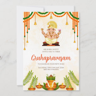 Invitación de inauguración de casa india Gruhaprav