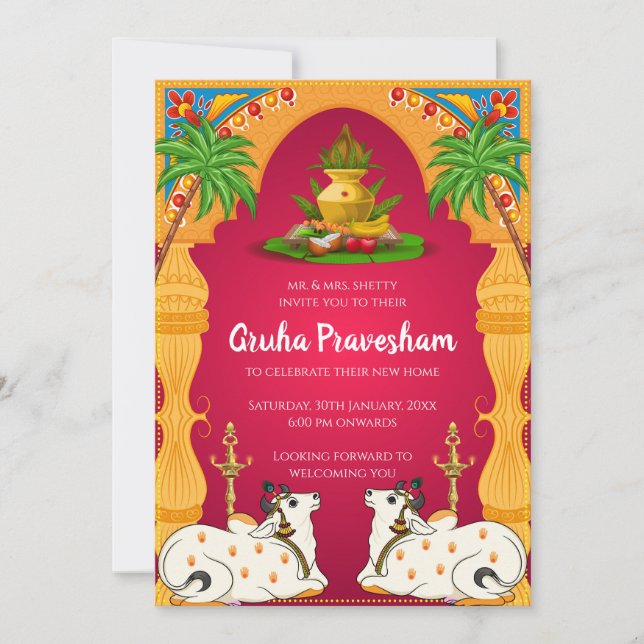 Invitación de inauguración de casa india Gruhaprav (Anverso)