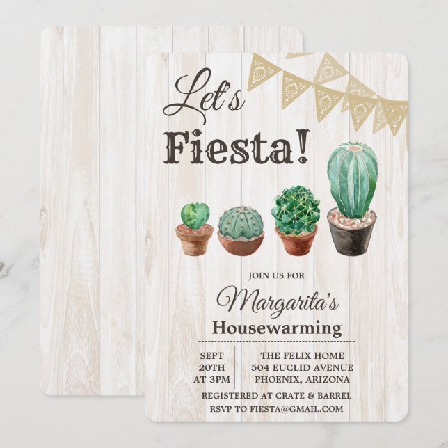 Invitación de inauguración de la casa Fiesta Cactu (Anverso / Reverso)