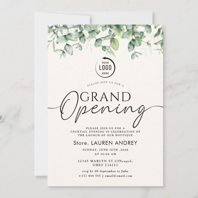 Invitación de inauguración elegante minimalista (Anverso)