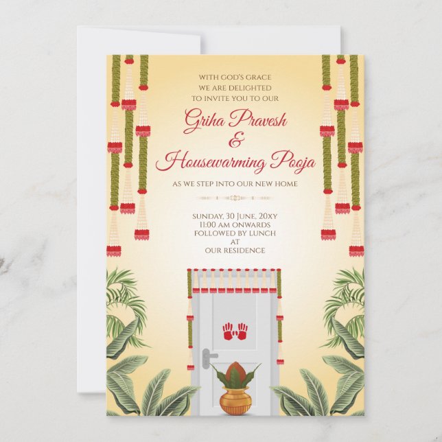 Invitación de Indian Housewarming invitación Gruha (Anverso)