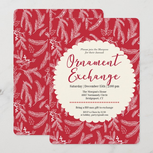 Invitación de Intercambio de Adornos Navideños (Anverso / Reverso)