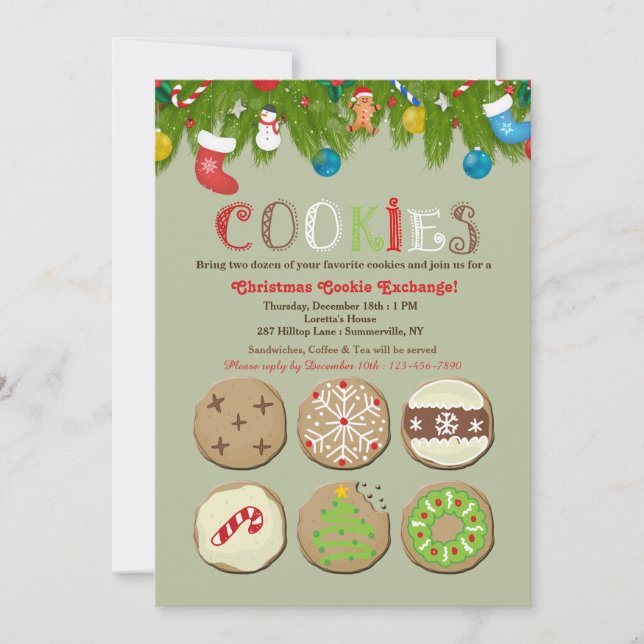 Invitación de intercambio de cookies de vacaciones (Anverso)