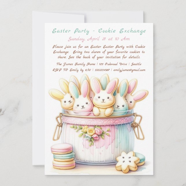 Invitación de Intercambio de Galletas de Conejo Pa (Anverso)