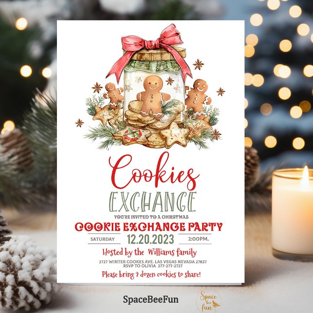 Invitación de intercambio de galletas de Navidad C (Christmas cookie,exchange invitation,Template digital,Holiday cookie,exchange party,Personalize,Cook)