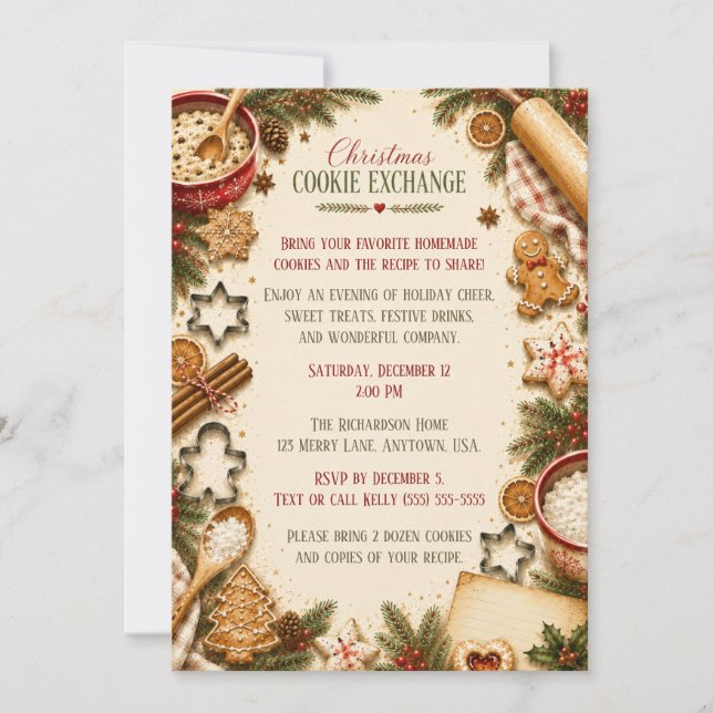 Invitación de Intercambio de Galletas de Navidad V (Anverso)